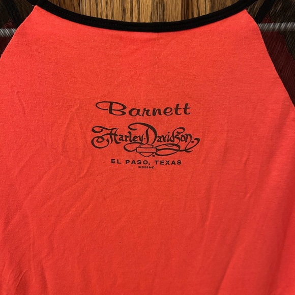 Harley-Davidson El Paso Red and Black Mesh Bejeweled Quarter Sleeve Top Large - Picture 8 of 8